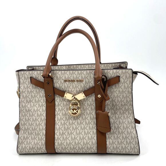 Michael Kors Nouveau Hamilton Handbag Satchel Crossbody Large Logo White *FLAW - Picture 2 of 14